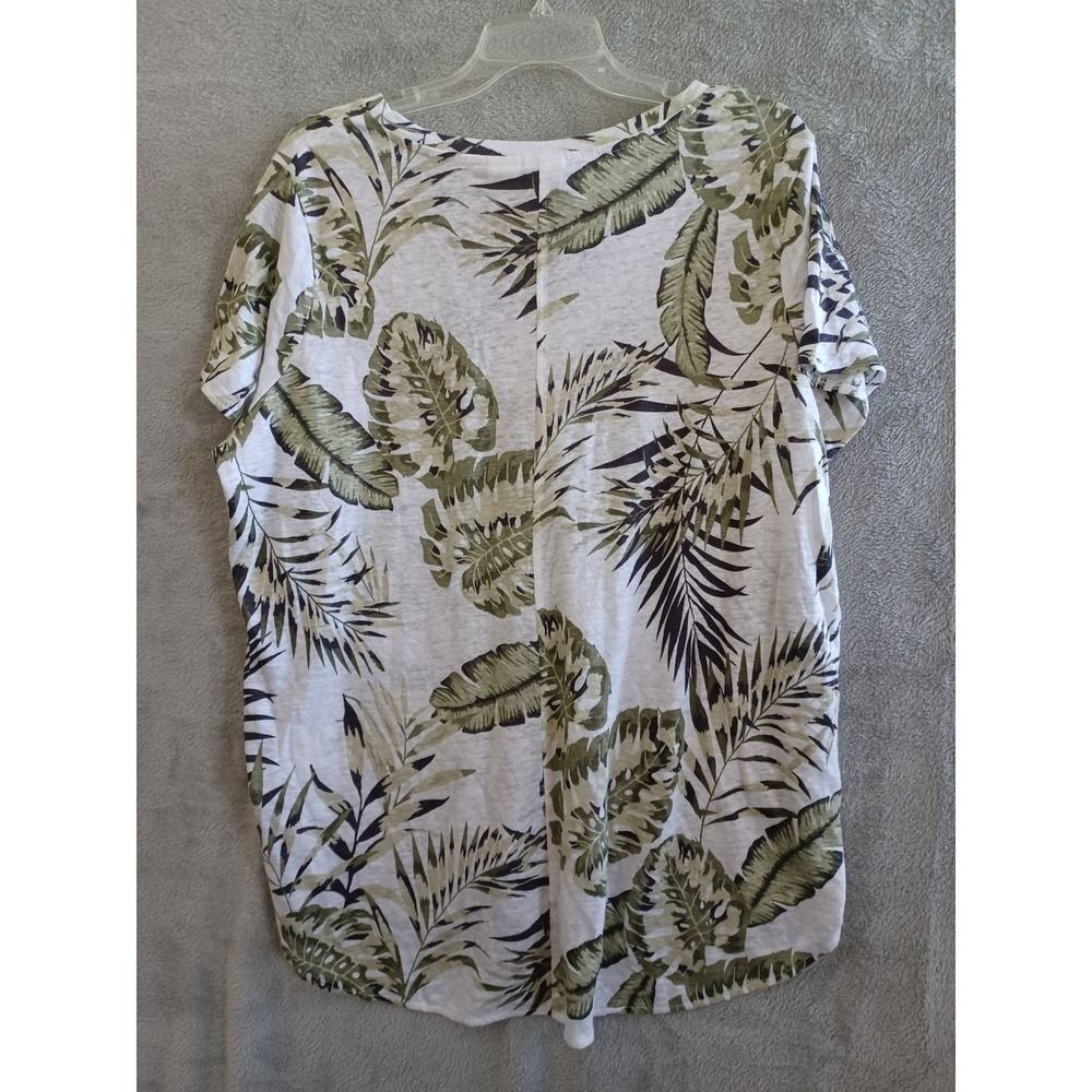 1X Linen TShirt Tropical Leaf Print VNeck C&C California Beachy Vaction Coastal - Picture 7 of 7